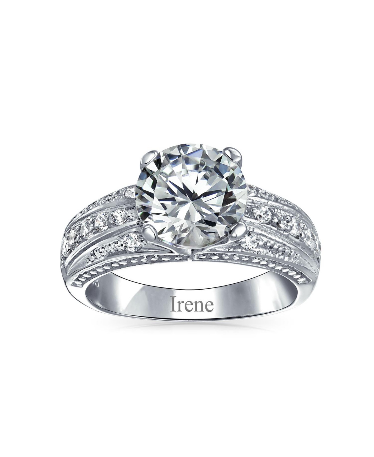 Bling Jewelry Sterling Silver Art Deco Style 2CT Princess Cut Cz Solitaire & Pave Band Ring Set