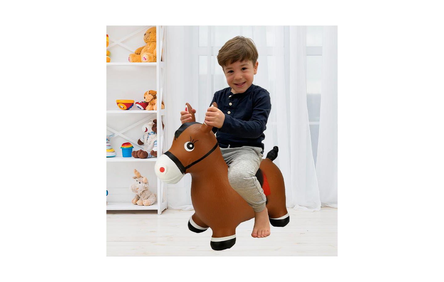 Детская игрушка BounceZiez Horse Inflatable Ride-On Hopper, Holds Up To 110 Lbs, Ages 3+, цвет: Коричневый — фото 3