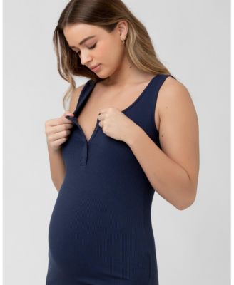 Penny Button Down Rib Dress in Navy - Perfect for Nursing and Maternity Wear