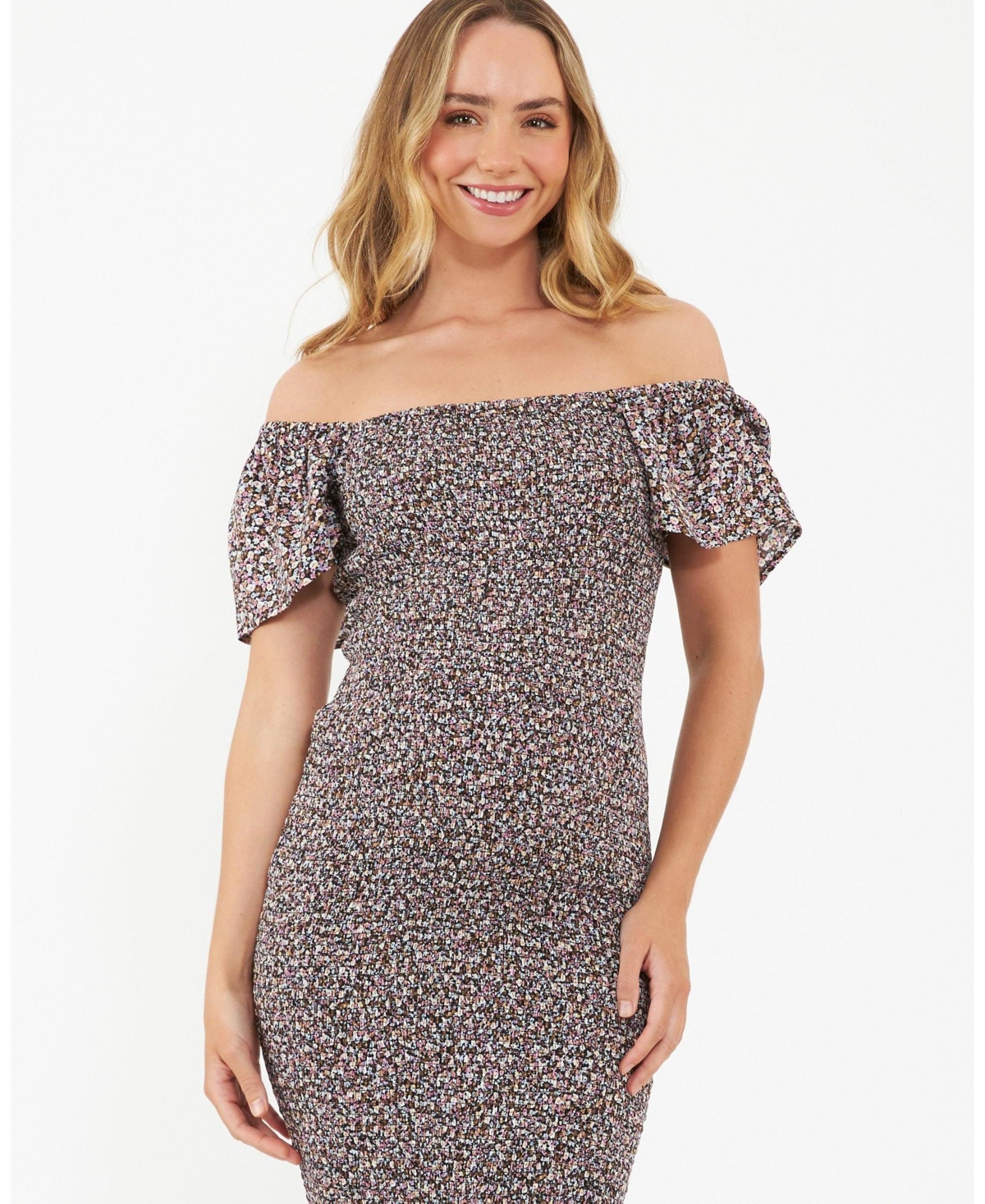 Ripe Maternity Stylish Cyprus Shirred Dress in Black for Women