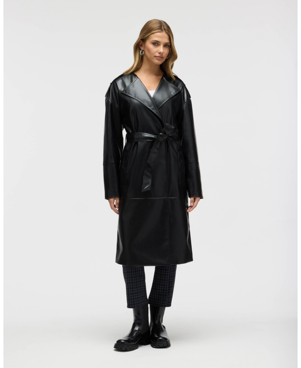 Nvlt Women's Poet Lapel Belted Faux Leather Trench Coat