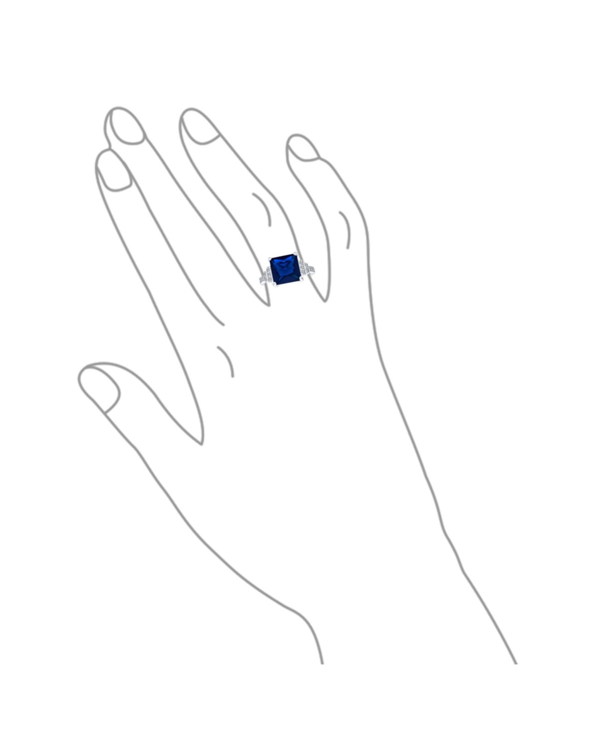 Bling Jewelry Sterling Silver Art Deco Style 5CTW Blue Princess Cut Cz Statement Ring with Stepped Side Stones