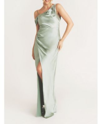 Women's Asymmetric Bardot Satin Bridesmaid Dress
