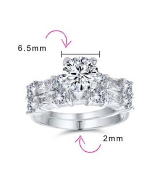 Art Deco Style 2CT Cubic Zirconia Princess Cut Solitaire & CZ Baguettes Encrusted Band  Ring Set Sterling Silver