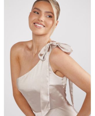 Women's Bow One Shoulder Satin Bridesmaid Dress
