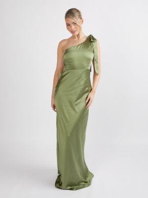 Women's Bow One Shoulder Satin Bridesmaid Dress
