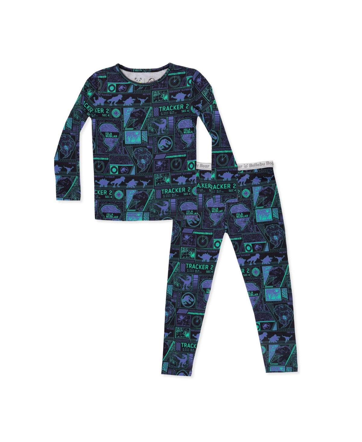 Bellabu Bear Kids' Jurassic Park Tracker Set Of 2 Piece Pajamas In Blue