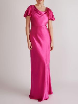 Women's Flutter Sleeve Satin Bridesmaid Dress