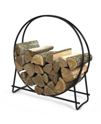 40-Inch Tubular Steel Log Hoop Firewood Storage Rack Holder Round Display