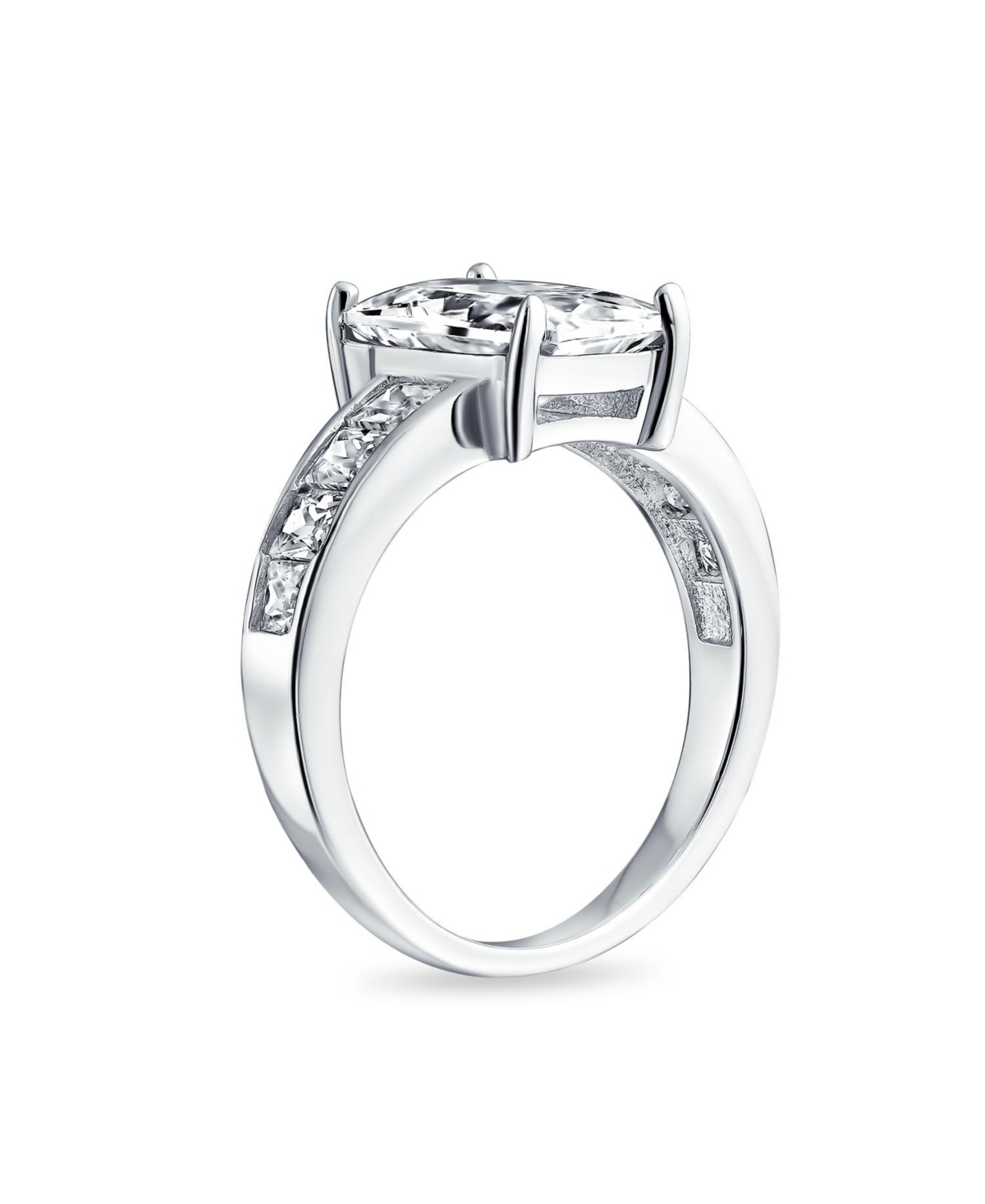 Bling Jewelry Classic Cubic Zirconia 4CT Rectangle Emerald Cut Solitaire Promise Ring Cz Side Baguette Band Sterling Silver