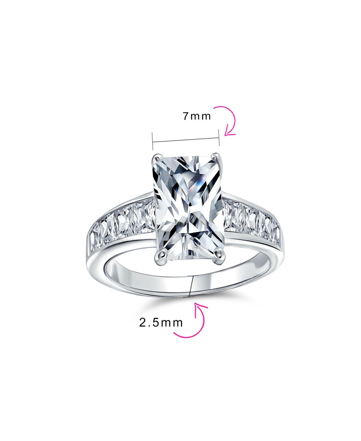 Bling Jewelry Classic Cubic Zirconia 4CT Rectangle Emerald Cut Solitaire Promise Ring Cz Side Baguette Band Sterling Silver