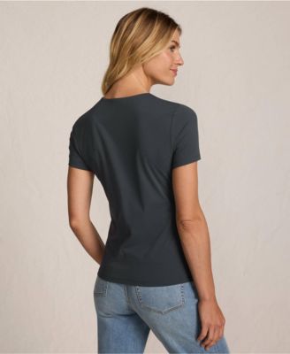 Women's Short Sleeve Tugless Double Layer Crew Neck Knit Top