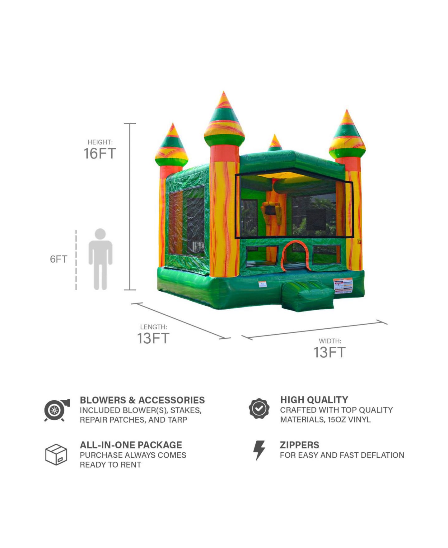 Детская игрушка Jumporange Amazon River 13'L x 13'W x 16'H Vinyl Commercial Grade Basketball Hoop With Blower Bounce House, Up to 6 People, Ages 3+, цвет: Оранжевый — фото 4