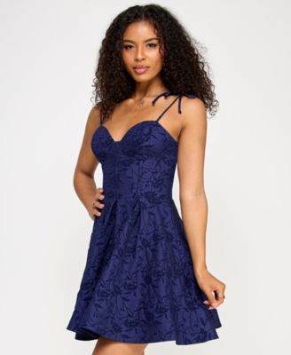Juniors' Jacquard Strappy Fit & Flare Dress