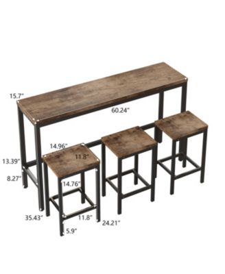 Modern Long Dining Table Set with 3 Stools and Metal Frame, Easy Assembly