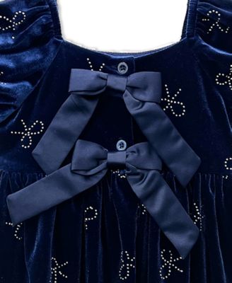 Baby Girls' Puff Sleeve Stretch Velvet Bow Dress