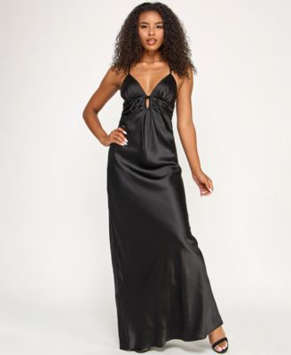 Juniors' Satin Back Tie Long Gown