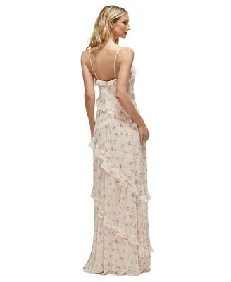 Women's Asymmetrical Ruffle Chiffon Bias Slip Maxi Dress