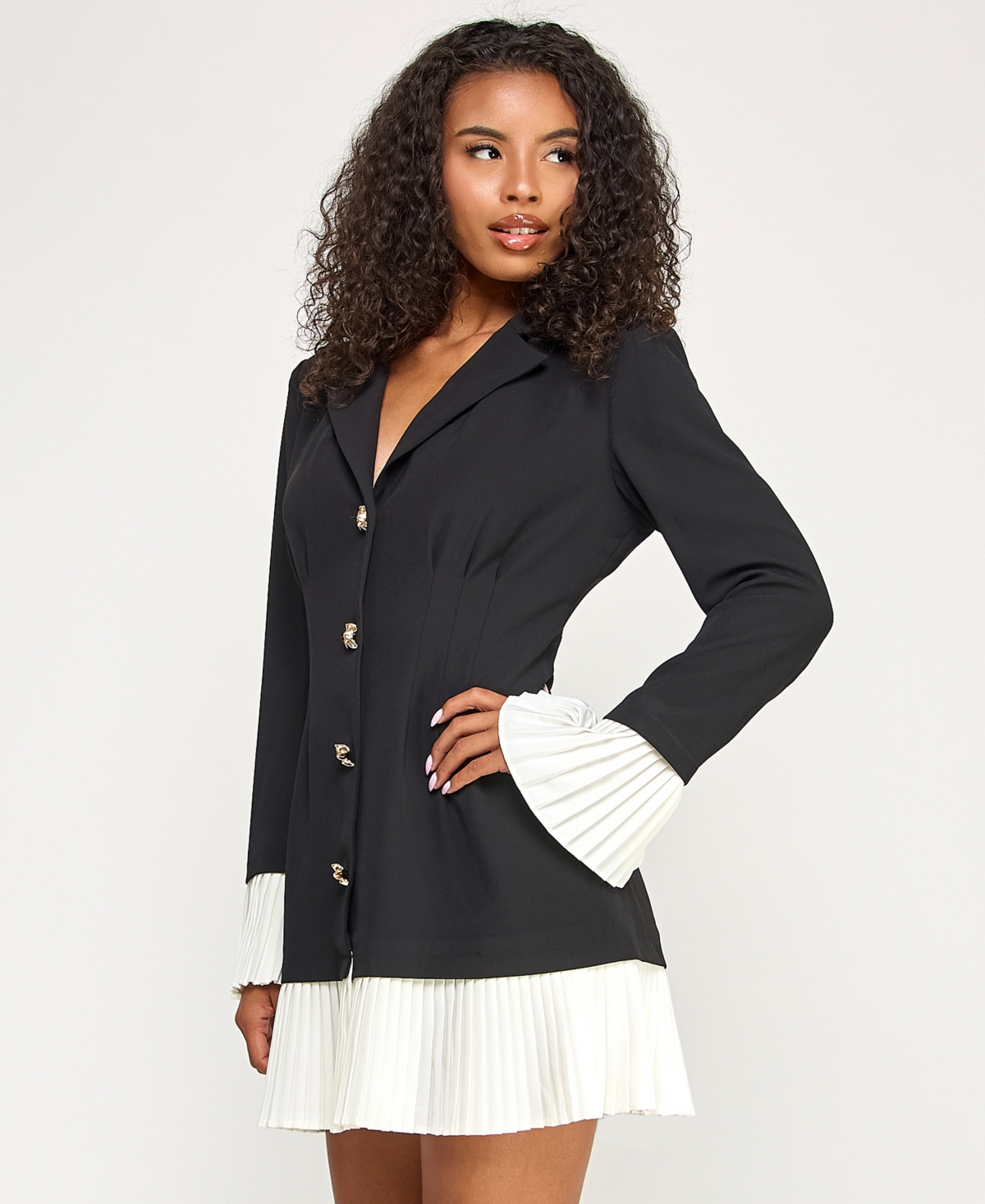 Seni & Cade Juniors' Long Sleeve Button Up Jacket Dress In Multi