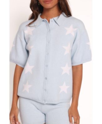 Women's Lela Knitted Shirt - Light Blue Stars