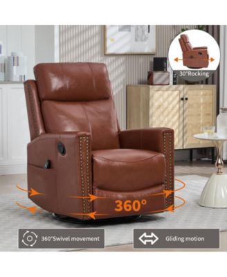 Genuine Leather Heat Massage Manual Recliner Chair with Rocker and Swivel
