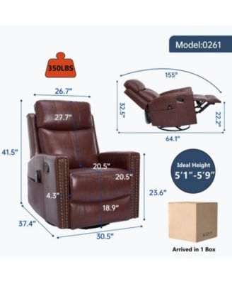 Genuine Leather Heat Massage Manual Recliner Chair with Rocker and Swivel