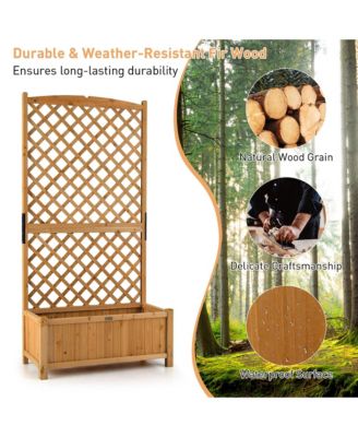 71'' Tall Raised Garden Bed Wooden Planter w/ Trellis for Flower Climbing Plant