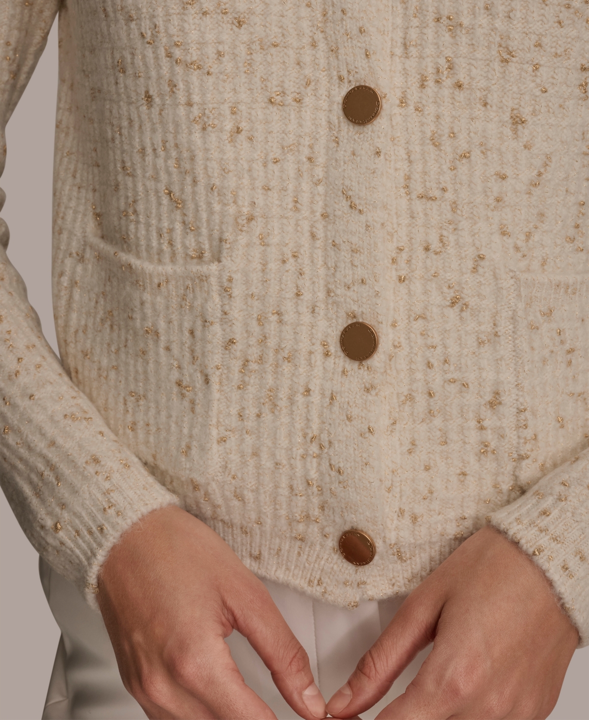 Donna Karan New York Metallic Cardigan In Neutral