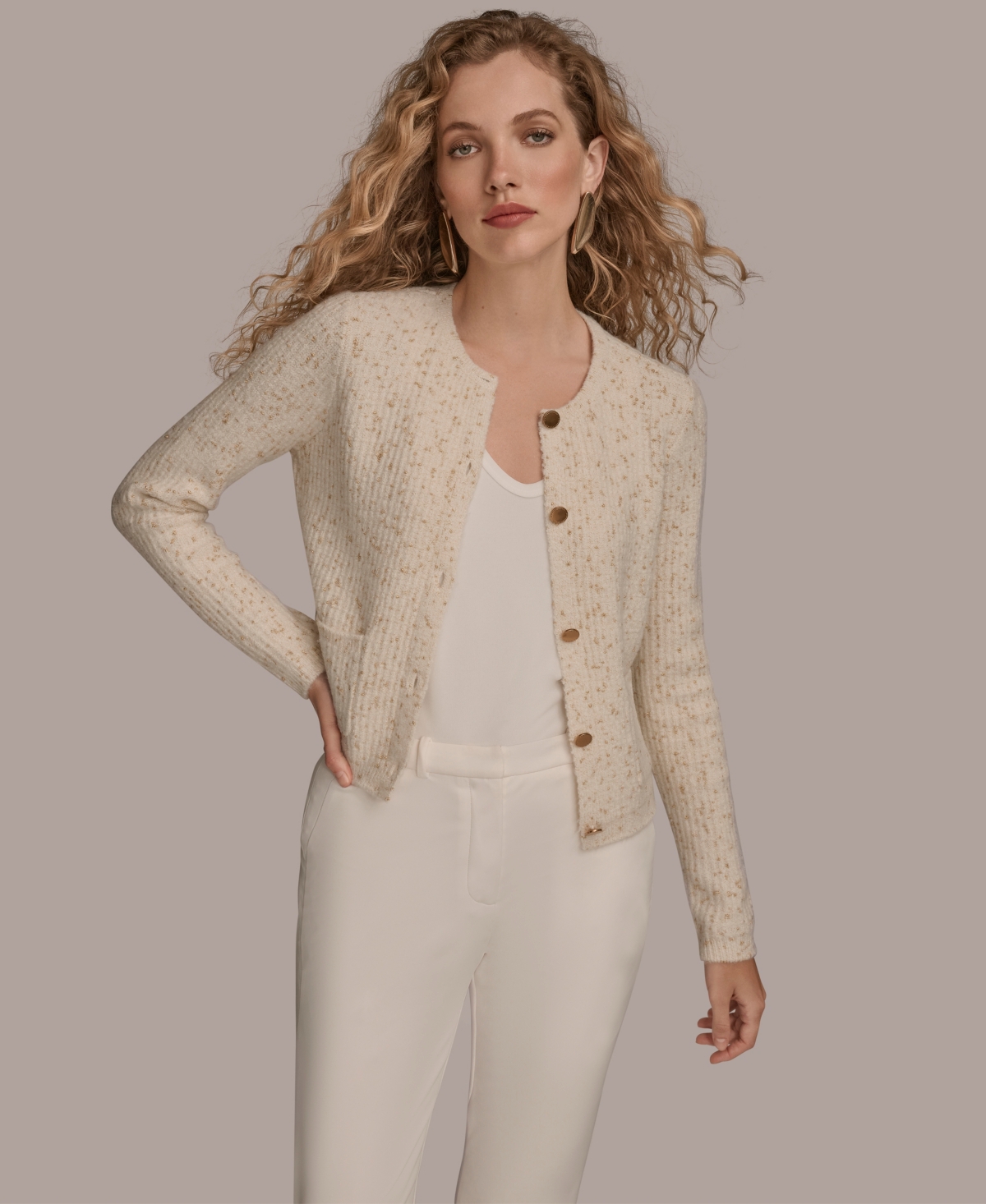 Donna Karan New York Metallic Cardigan In Neutral