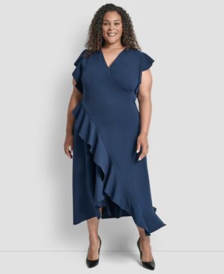 Casual Dresses Midi Dress Macys Womens Plus Size Clothing DKNY Plus Size  V-Neck Ruffle Sleeve Midi Dress Macy's
