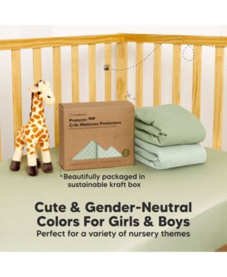 2-Pack Protect+ Waterproof Crib Mattress Protector Covers, Quin Quilted Cotton Baby Mattress Topper, Toddler Crib Sheets