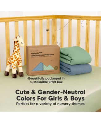 2-Pack Protect+ Waterproof Crib Mattress Protector Covers, Quin Quilted Cotton Baby Mattress Topper, Toddler Crib Sheets