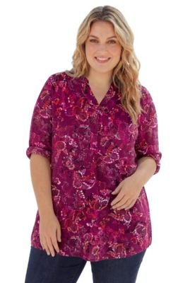 Women's Within Rayon 7-Day Three-Quarter Sleeve Tab-Front Tunic Top