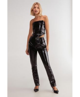 Women's Distressed High Waisted Vinyl Pants