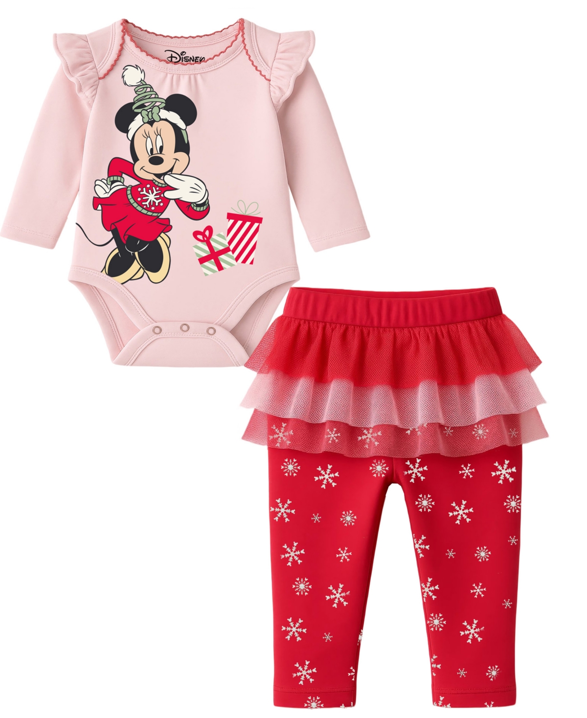 Disney Baby Girls 2-piece Minnie Mouse Holiday Bodysuit And Skegging Set In Red