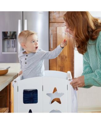 Classic Kitchen Helper Kids' Step Stool - Natural: Foldable and Adjustable Wooden Toddler Tower for Learning with Keeper