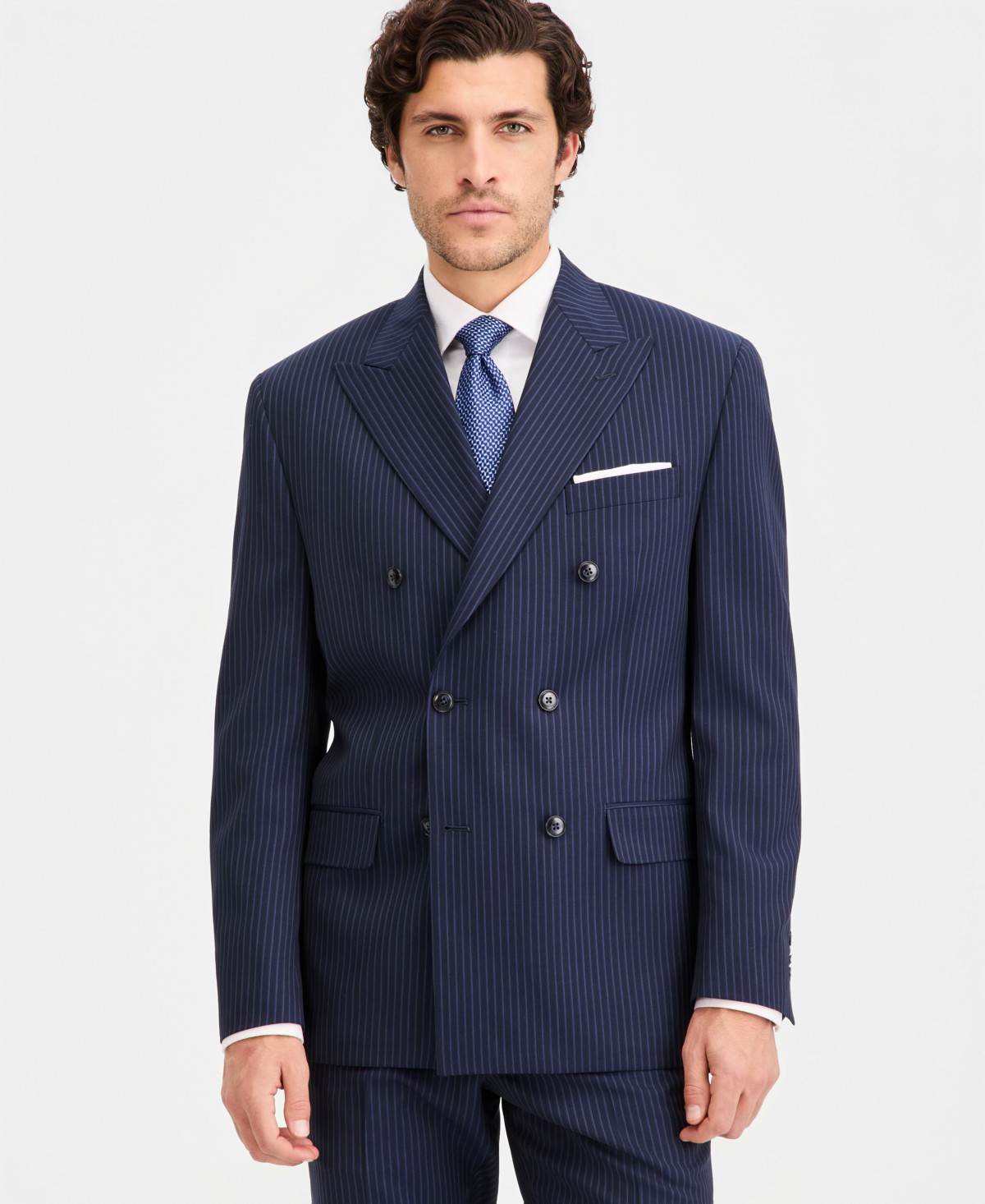 Мужские куртки Michael Kors Men's Classic-Fit Pinstripe Double-Breasted Suit Separate Jacket — фото 1