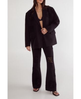 Women's Tailored Crochet Insert Oversized Blazer