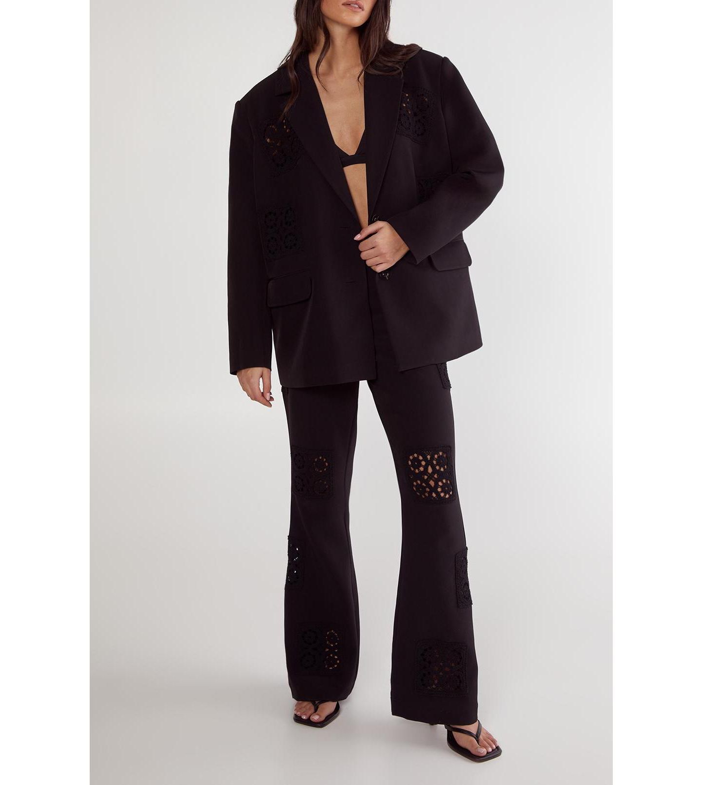 Женский пиджак Nasty Gal Tailored Crochet Insert Oversized Blazer, цвет: Чёрный — фото 6