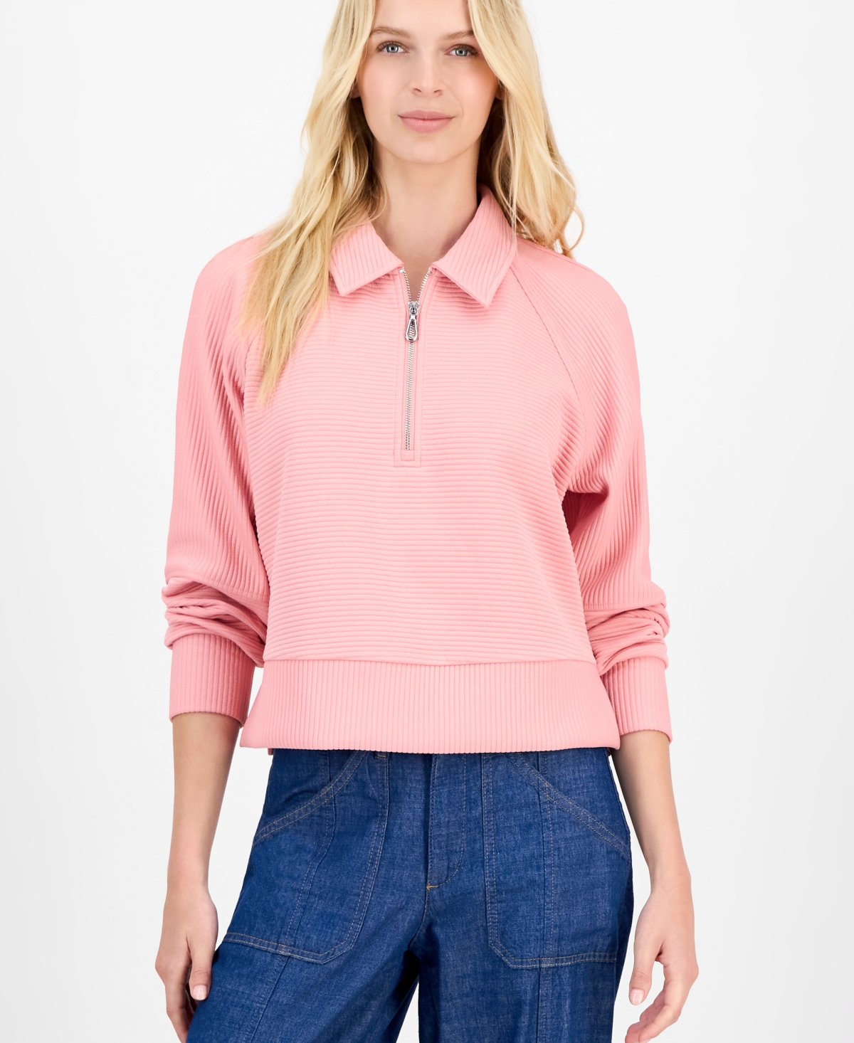 Nautica Jeans Women's Quarter Zip Ottoman Sweatshirt In Pink