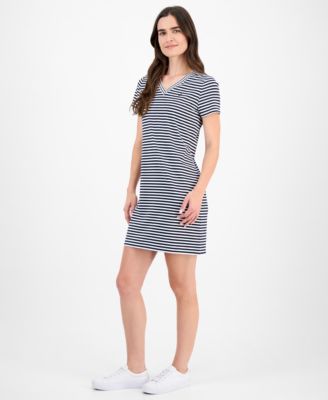 Women's Striped V-Neck T-Shirt Dress