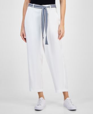 Women's Belted High Rise Straight-Leg Pants
