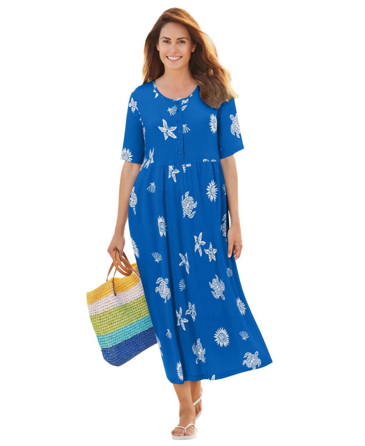 Woman Within Women's Stamped Empire Waist Dress