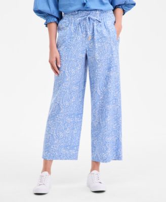 Women's Plaid Linen-Blend Drawstring Pants