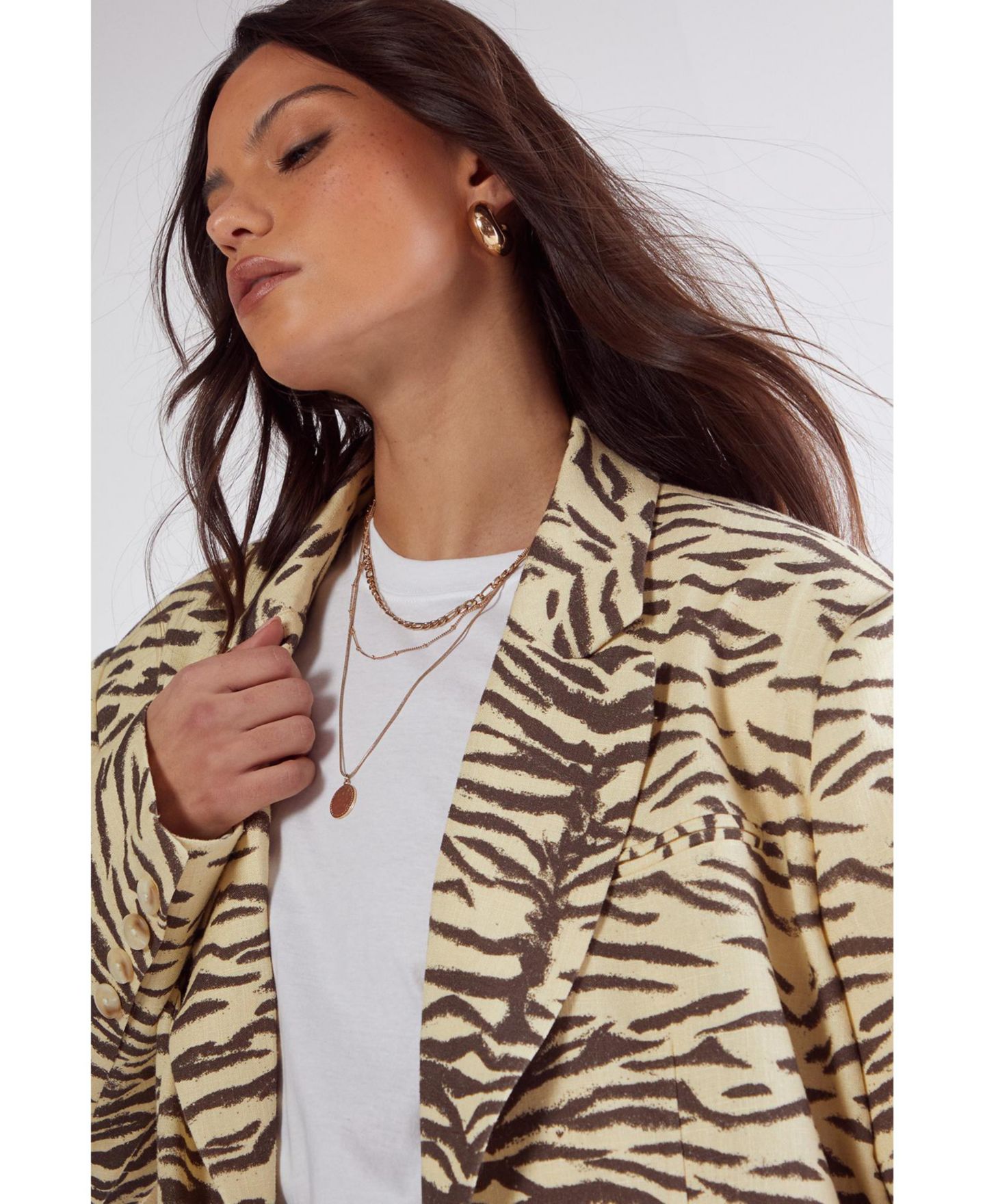 Женский пиджак Nasty Gal Zebra Print Oversized Tailored Blazer, цвет: Сливочный — фото 2