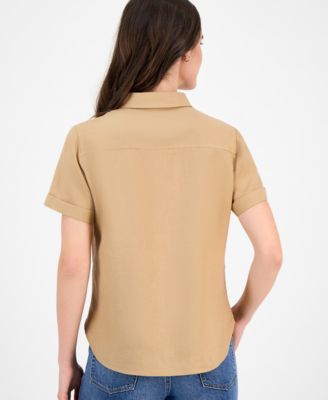 Nautica Women's Solid Short-Sleeve Camp Shirt