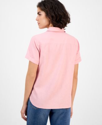 Women's Solid Short-Sleeve Camp Shirt