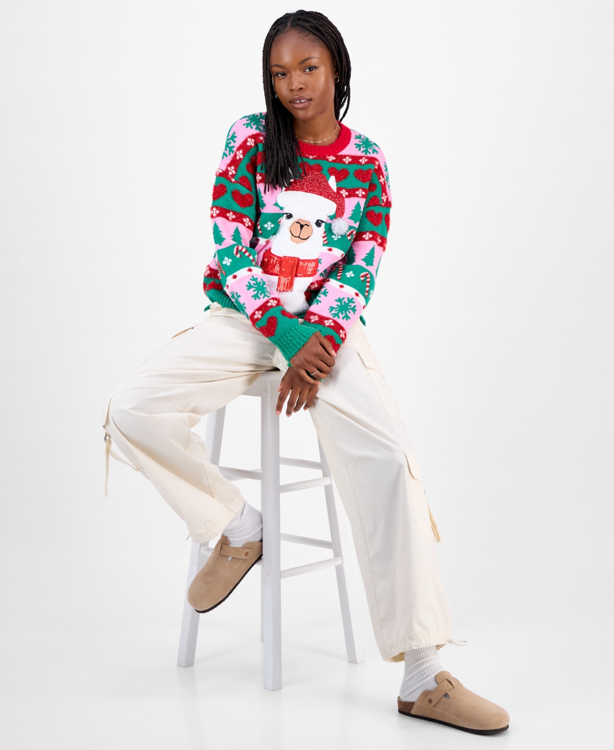 Hooked Up by Iot Juniors' Llama Pullover Holiday Sweater