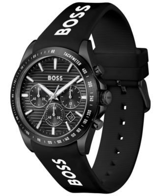 Men's Strike Quartz Fashion Chrono Black Silicone Watch, 41mm