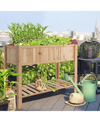 47'' Wooden Raised Garden Bed w/Bottom Shelf & Bed Liner Outdoor Elevated Planter Box